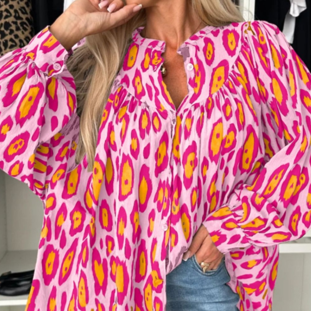 Vibrant Pink and Yellow Animal Print Women's Top - Picture 3 of 10